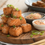 Crispy Spicy Salmon Bites with spicy mayo dip