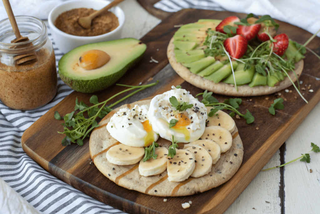 Two versions of cottage cheese flatbread – savory and sweet