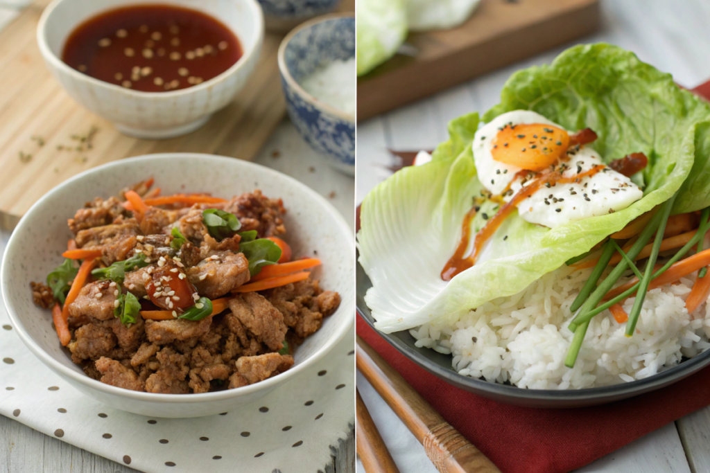 Korean-style ground turkey served in lettuce wraps and rice bowls.