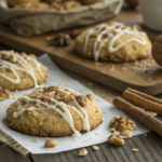 Freshly baked coffee cake cookies with crunchy crumble and vanilla drizzle.