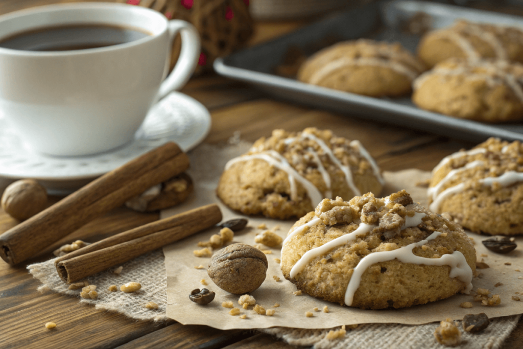 Delightfully Spiced Coffee Cake Cookies with Crunchy Crumble and Sweet Vanilla Drizzle