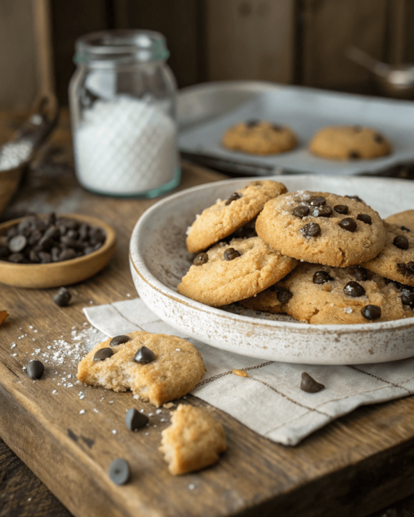 Freshly baked keto cookies with chocolate chips