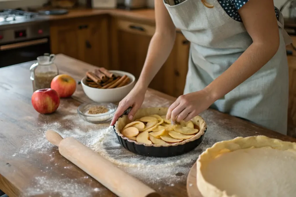 Preparing the crust for a Classic Homemade Apple Pie.